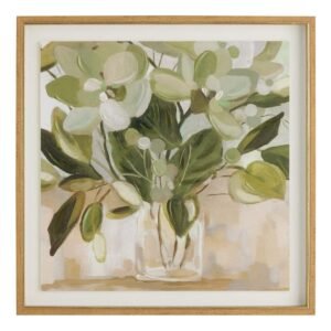 Glass Framed Green & Tan Floral Printed Wall Art, 25"