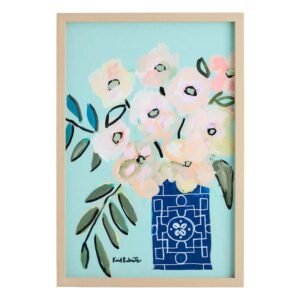 Hand Painted White Flowers in Vase Framed Wall Art by Kait Roberts, 26x38