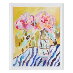 Hand Painted Yellow & Blue Floral Vase Framed Wall Art by Kait Roberts, 24x31